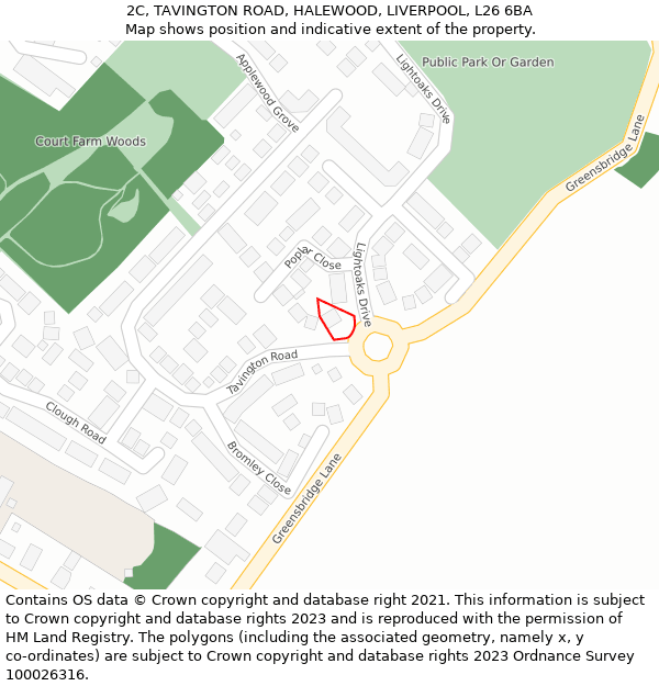 2C, TAVINGTON ROAD, HALEWOOD, LIVERPOOL, L26 6BA: Location map and indicative extent of plot