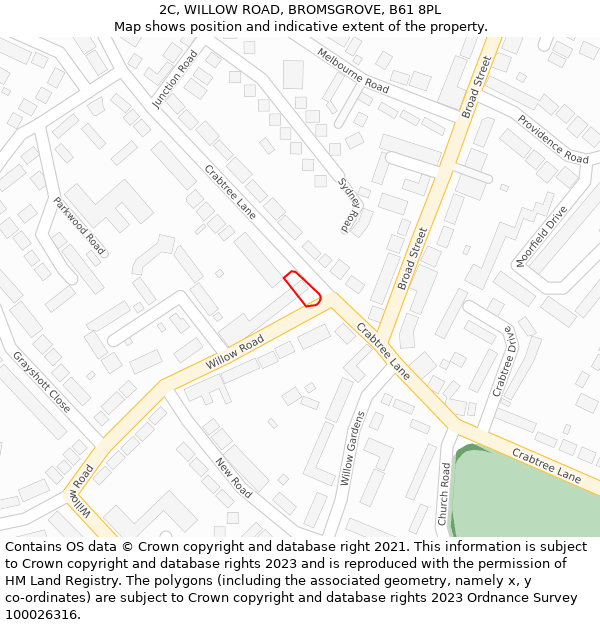 2C, WILLOW ROAD, BROMSGROVE, B61 8PL: Location map and indicative extent of plot