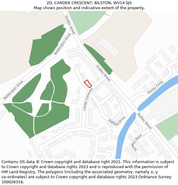 2D, CARDER CRESCENT, BILSTON, WV14 0JS: Location map and indicative extent of plot