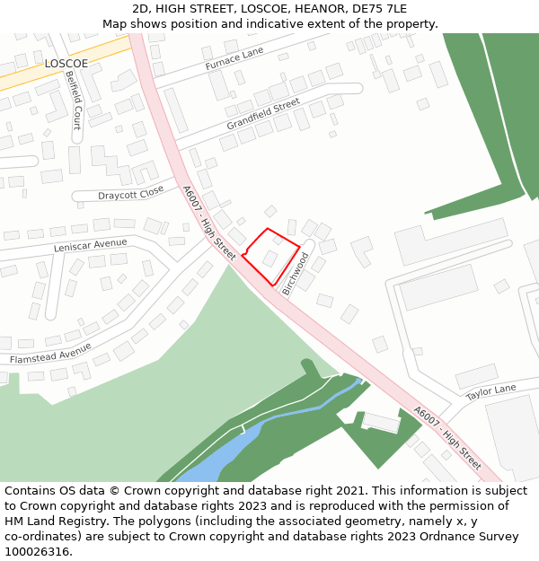 2D, HIGH STREET, LOSCOE, HEANOR, DE75 7LE: Location map and indicative extent of plot