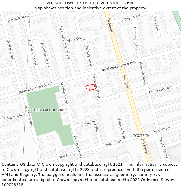 2D, SOUTHWELL STREET, LIVERPOOL, L8 6AE: Location map and indicative extent of plot