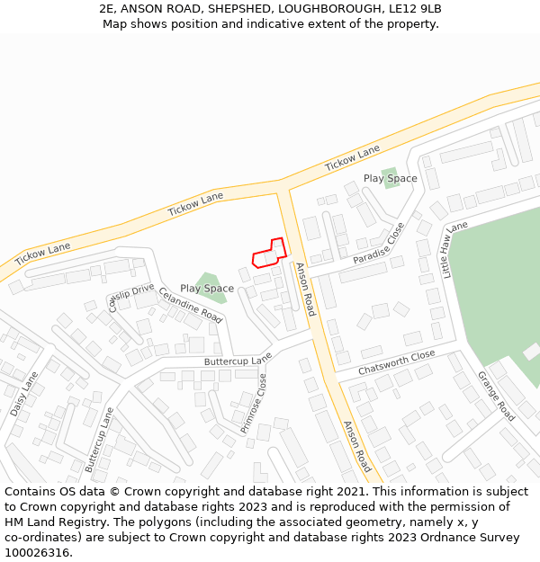 2E, ANSON ROAD, SHEPSHED, LOUGHBOROUGH, LE12 9LB: Location map and indicative extent of plot