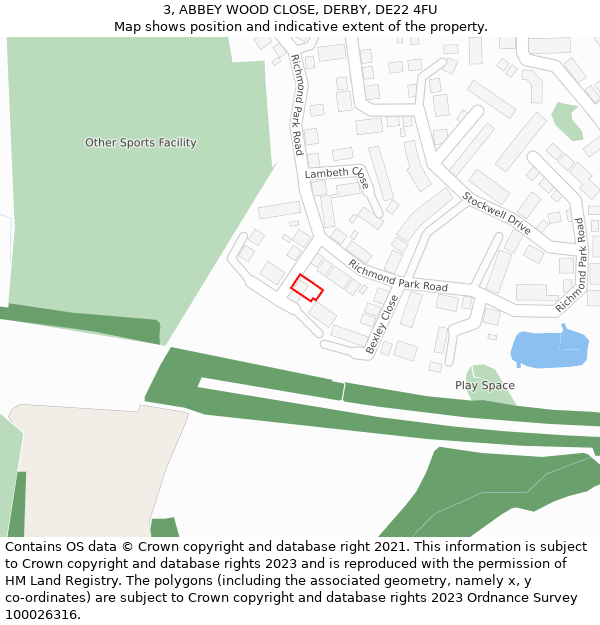 3, ABBEY WOOD CLOSE, DERBY, DE22 4FU: Location map and indicative extent of plot
