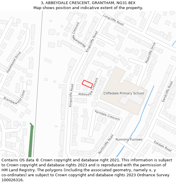 3, ABBEYDALE CRESCENT, GRANTHAM, NG31 8EX: Location map and indicative extent of plot