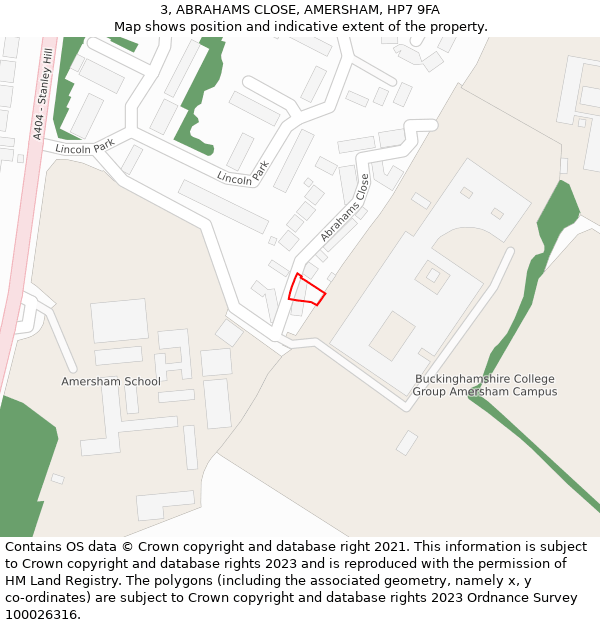 3, ABRAHAMS CLOSE, AMERSHAM, HP7 9FA: Location map and indicative extent of plot