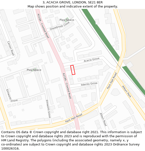 3, ACACIA GROVE, LONDON, SE21 8ER: Location map and indicative extent of plot
