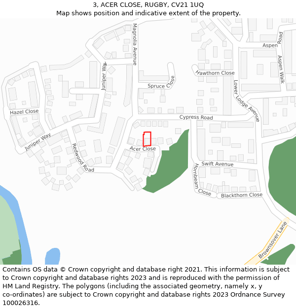 3, ACER CLOSE, RUGBY, CV21 1UQ: Location map and indicative extent of plot