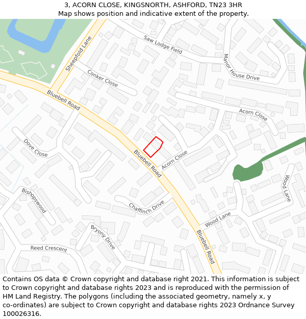 3, ACORN CLOSE, KINGSNORTH, ASHFORD, TN23 3HR: Location map and indicative extent of plot