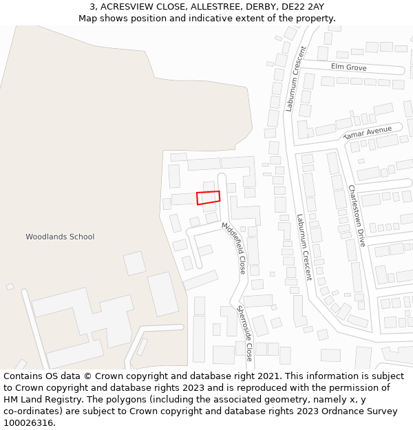 3, ACRESVIEW CLOSE, ALLESTREE, DERBY, DE22 2AY: Location map and indicative extent of plot