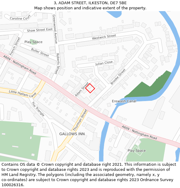 3, ADAM STREET, ILKESTON, DE7 5BE: Location map and indicative extent of plot