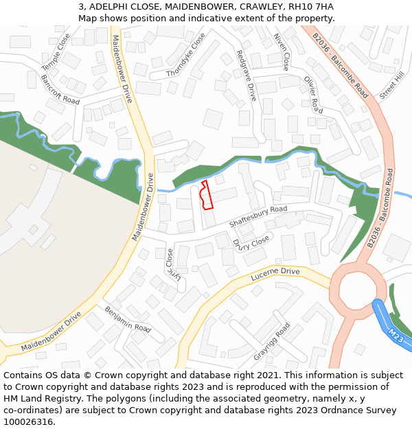 3, ADELPHI CLOSE, MAIDENBOWER, CRAWLEY, RH10 7HA: Location map and indicative extent of plot