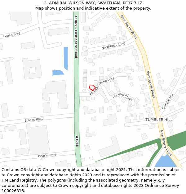 3, ADMIRAL WILSON WAY, SWAFFHAM, PE37 7HZ: Location map and indicative extent of plot