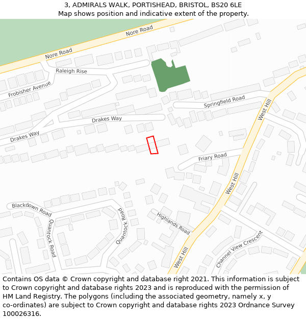 3, ADMIRALS WALK, PORTISHEAD, BRISTOL, BS20 6LE: Location map and indicative extent of plot