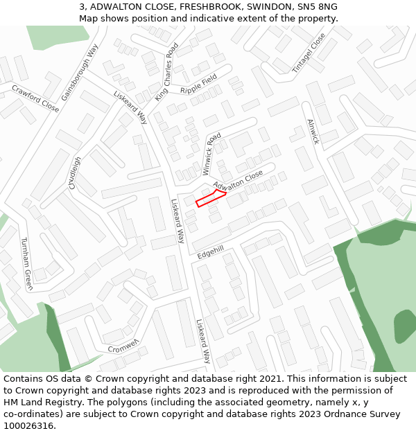 3, ADWALTON CLOSE, FRESHBROOK, SWINDON, SN5 8NG: Location map and indicative extent of plot