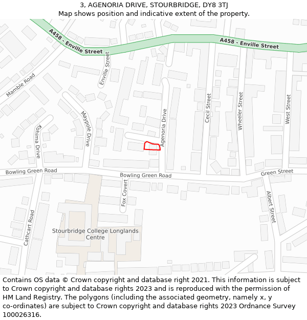 3, AGENORIA DRIVE, STOURBRIDGE, DY8 3TJ: Location map and indicative extent of plot