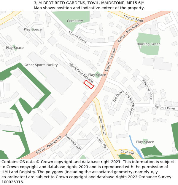 3, ALBERT REED GARDENS, TOVIL, MAIDSTONE, ME15 6JY: Location map and indicative extent of plot