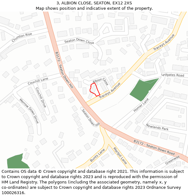 3, ALBION CLOSE, SEATON, EX12 2XS: Location map and indicative extent of plot