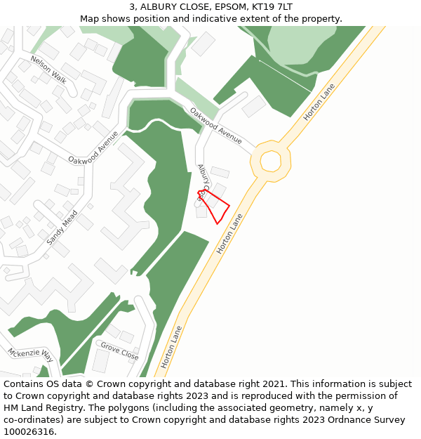 3, ALBURY CLOSE, EPSOM, KT19 7LT: Location map and indicative extent of plot