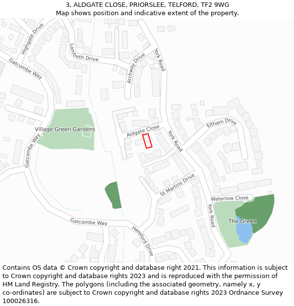 3, ALDGATE CLOSE, PRIORSLEE, TELFORD, TF2 9WG: Location map and indicative extent of plot