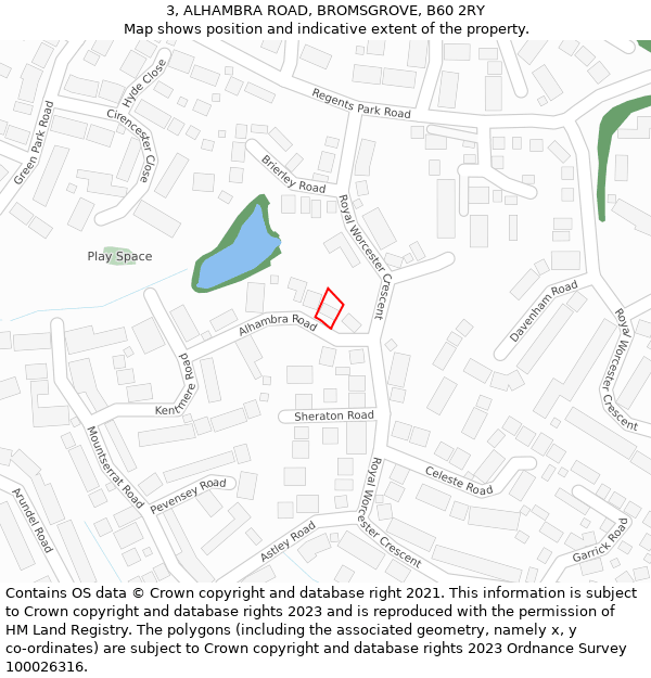 3, ALHAMBRA ROAD, BROMSGROVE, B60 2RY: Location map and indicative extent of plot
