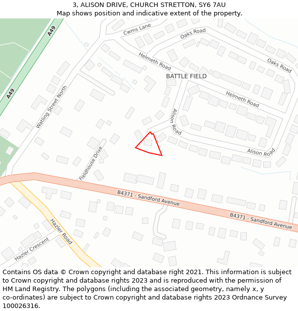 3, ALISON DRIVE, CHURCH STRETTON, SY6 7AU: Location map and indicative extent of plot