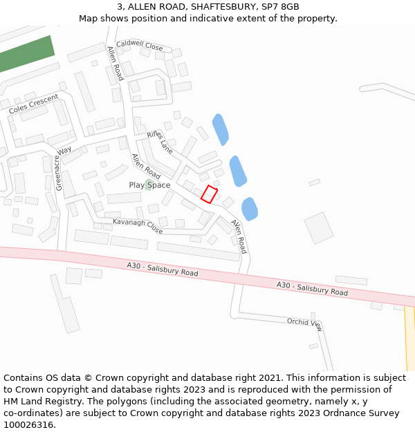 3, ALLEN ROAD, SHAFTESBURY, SP7 8GB: Location map and indicative extent of plot