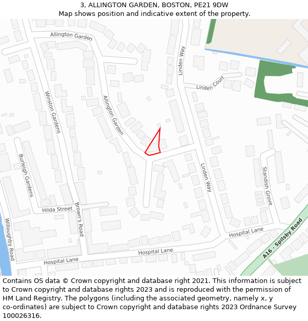 3, ALLINGTON GARDEN, BOSTON, PE21 9DW: Location map and indicative extent of plot