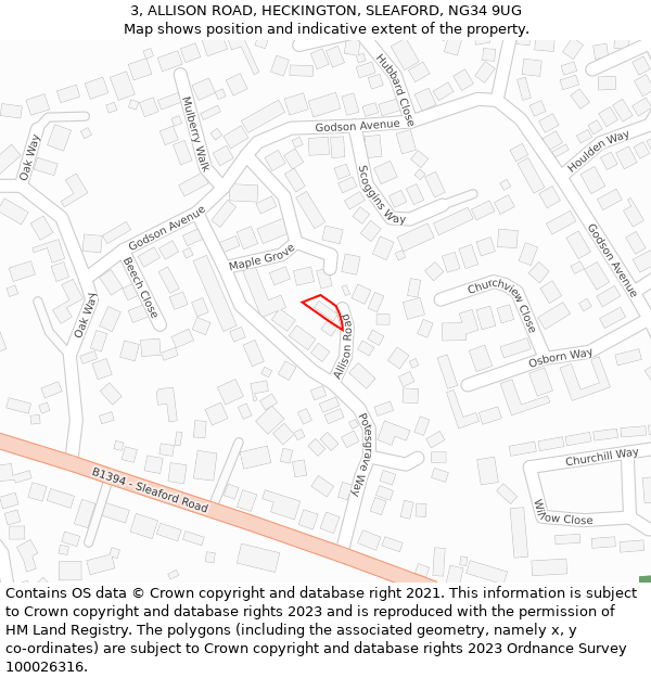 3, ALLISON ROAD, HECKINGTON, SLEAFORD, NG34 9UG: Location map and indicative extent of plot