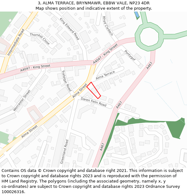 3, ALMA TERRACE, BRYNMAWR, EBBW VALE, NP23 4DR: Location map and indicative extent of plot