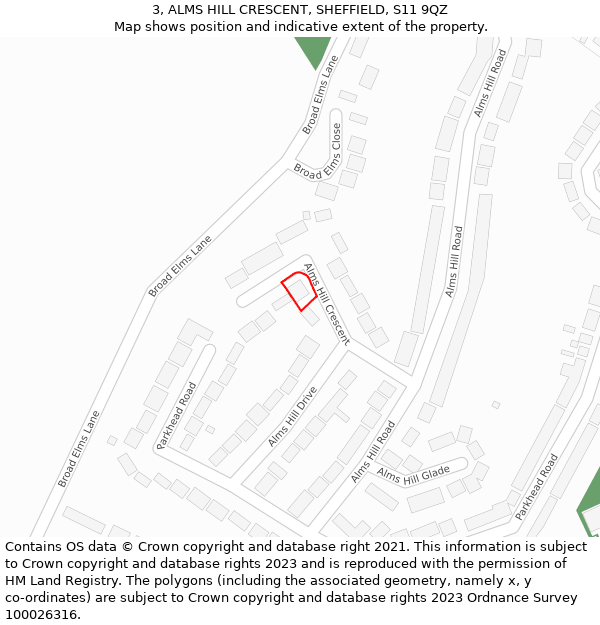 3, ALMS HILL CRESCENT, SHEFFIELD, S11 9QZ: Location map and indicative extent of plot