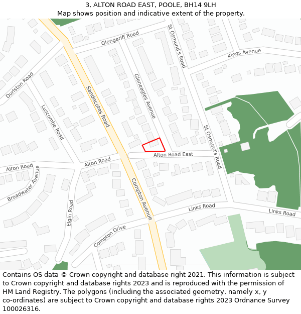 3, ALTON ROAD EAST, POOLE, BH14 9LH: Location map and indicative extent of plot