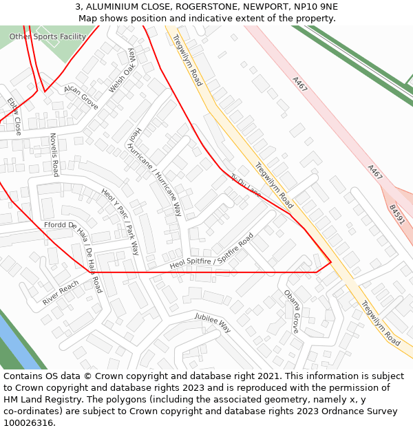 3, ALUMINIUM CLOSE, ROGERSTONE, NEWPORT, NP10 9NE: Location map and indicative extent of plot