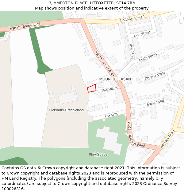 3, AMERTON PLACE, UTTOXETER, ST14 7RA: Location map and indicative extent of plot