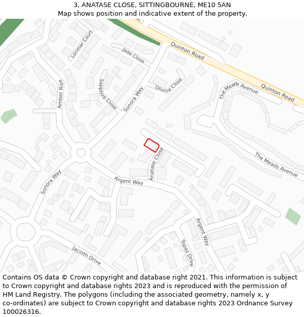 3, ANATASE CLOSE, SITTINGBOURNE, ME10 5AN: Location map and indicative extent of plot