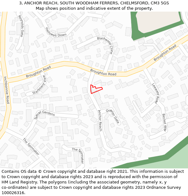 3, ANCHOR REACH, SOUTH WOODHAM FERRERS, CHELMSFORD, CM3 5GS: Location map and indicative extent of plot