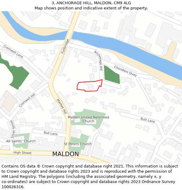 3, ANCHORAGE HILL, MALDON, CM9 4LG: Location map and indicative extent of plot