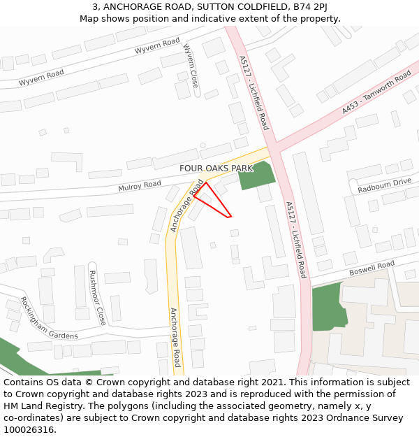 3, ANCHORAGE ROAD, SUTTON COLDFIELD, B74 2PJ: Location map and indicative extent of plot
