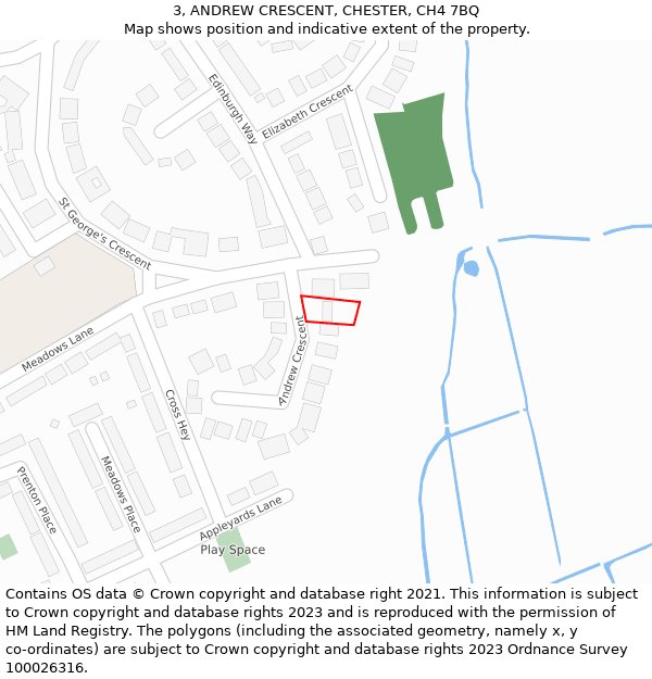 3, ANDREW CRESCENT, CHESTER, CH4 7BQ: Location map and indicative extent of plot