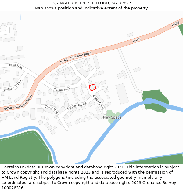 3, ANGLE GREEN, SHEFFORD, SG17 5GP: Location map and indicative extent of plot