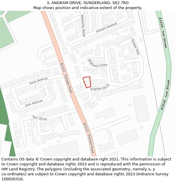 3, ANGRAM DRIVE, SUNDERLAND, SR2 7RD: Location map and indicative extent of plot