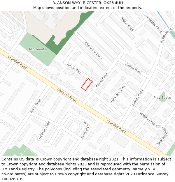 3, ANSON WAY, BICESTER, OX26 4UH: Location map and indicative extent of plot