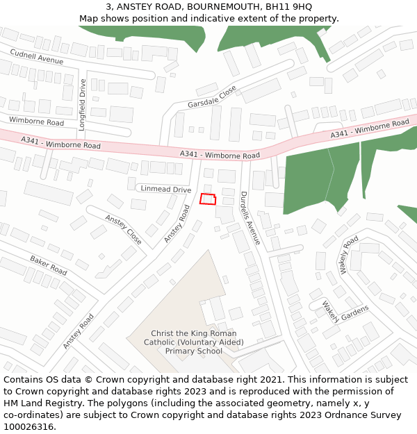 3, ANSTEY ROAD, BOURNEMOUTH, BH11 9HQ: Location map and indicative extent of plot