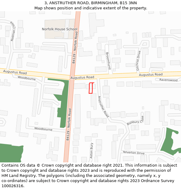 3, ANSTRUTHER ROAD, BIRMINGHAM, B15 3NN: Location map and indicative extent of plot