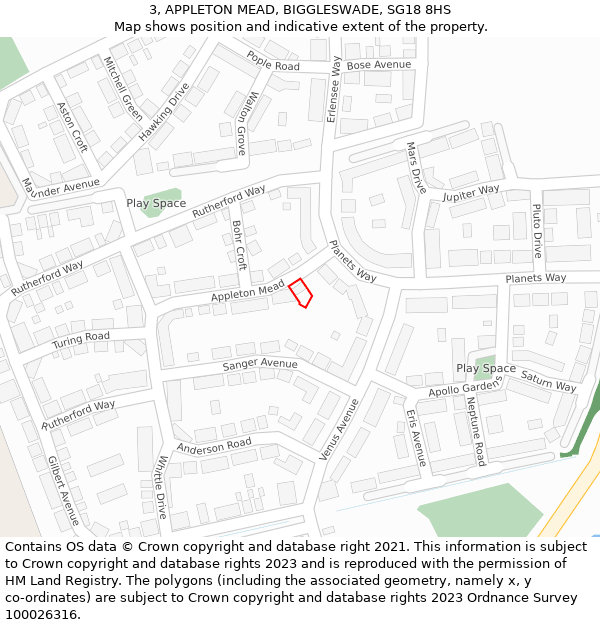 3, APPLETON MEAD, BIGGLESWADE, SG18 8HS: Location map and indicative extent of plot