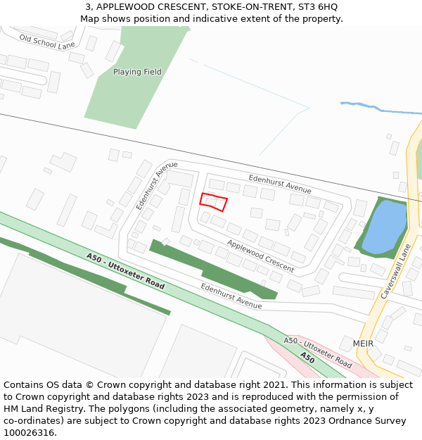 3, APPLEWOOD CRESCENT, STOKE-ON-TRENT, ST3 6HQ: Location map and indicative extent of plot