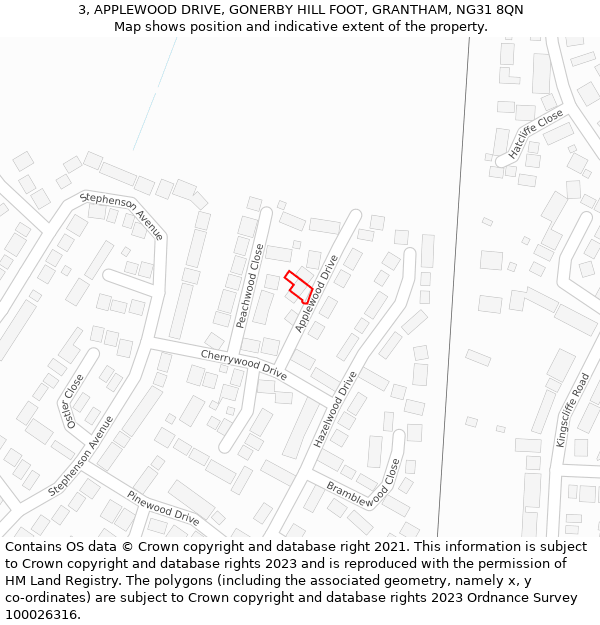 3, APPLEWOOD DRIVE, GONERBY HILL FOOT, GRANTHAM, NG31 8QN: Location map and indicative extent of plot