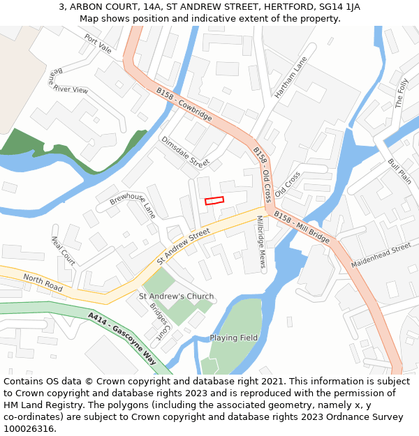 3, ARBON COURT, 14A, ST ANDREW STREET, HERTFORD, SG14 1JA: Location map and indicative extent of plot