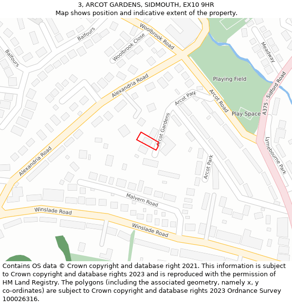 3, ARCOT GARDENS, SIDMOUTH, EX10 9HR: Location map and indicative extent of plot