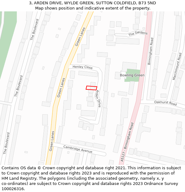 3, ARDEN DRIVE, WYLDE GREEN, SUTTON COLDFIELD, B73 5ND: Location map and indicative extent of plot