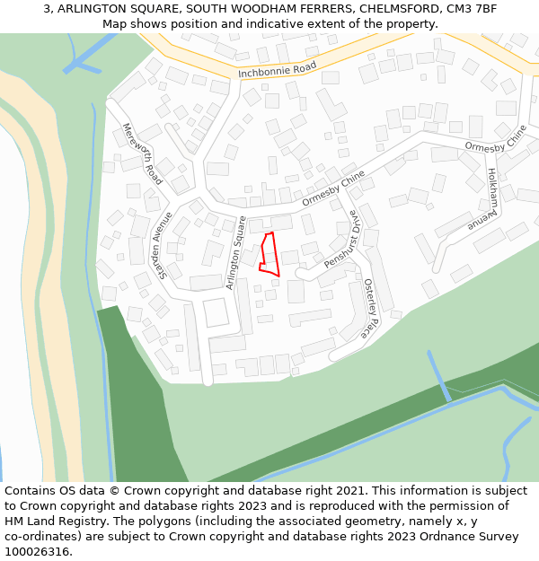 3, ARLINGTON SQUARE, SOUTH WOODHAM FERRERS, CHELMSFORD, CM3 7BF: Location map and indicative extent of plot